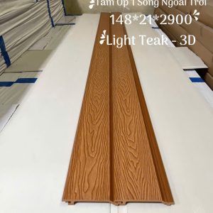 Cận cảnh bề mặt 3D của tấm ốp lam 1 sóng ngoài trời màu Light Teak, mang lại cảm giác vân gỗ chân thực và sống động.
